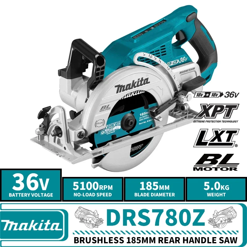 Makita DRS780Z Brushless Cordless 185mm Rear Handle Saw LXT 36V Lithium Power Tools