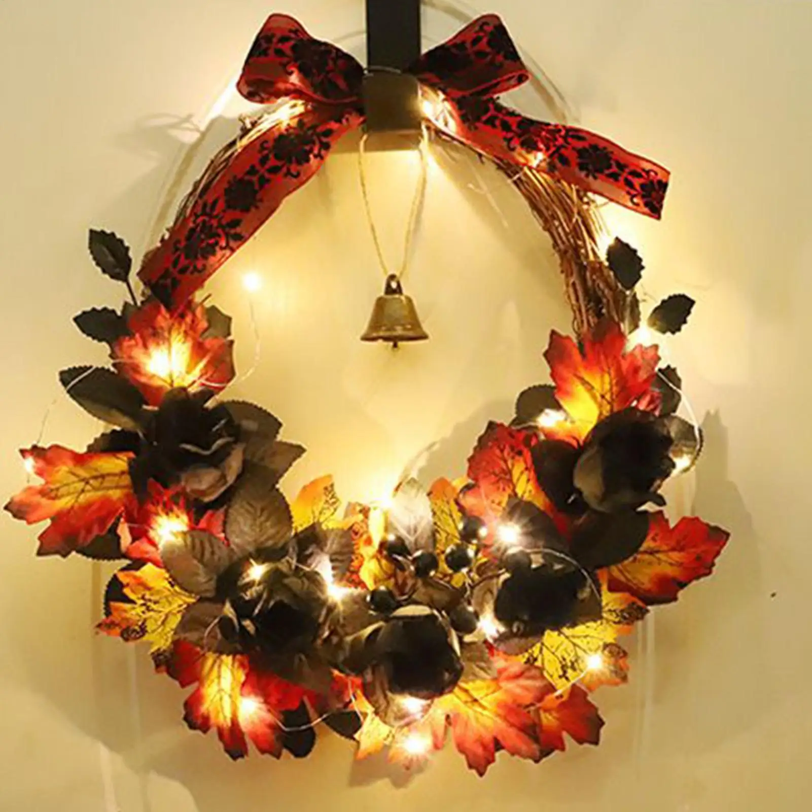 

2025 Хэллоуин Венок Украшение 16-дюймовый Кленовые Листья Ягодный Праздничный Венок Хэллоуин Реквизит Для Входной Двери Окна