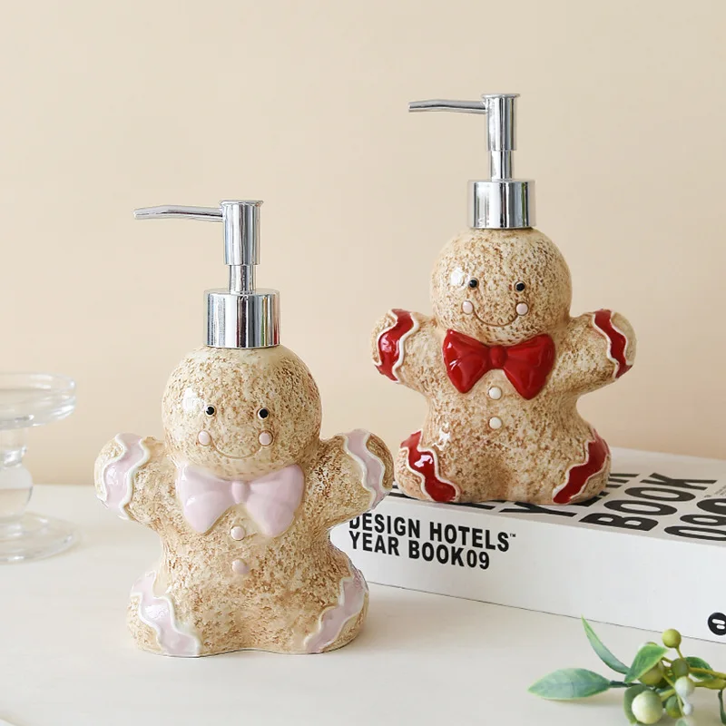 

European-style Ceramic Lotion Bottle Cute Christmas Gingerbread Man Soap Dispenser Home Shampoo Storage Bottle Christmas Gifts