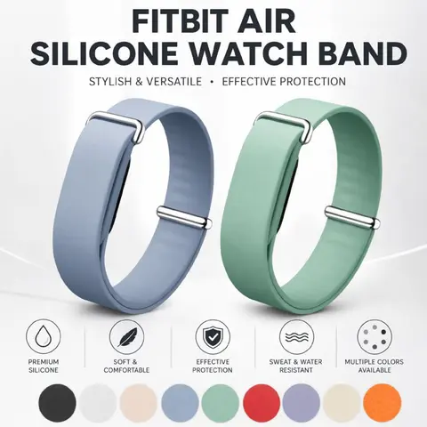 Pulseira de silicone para fitbit air, pulseira esportiva macia à prova d'água com fecho ajustável, masculina e feminina