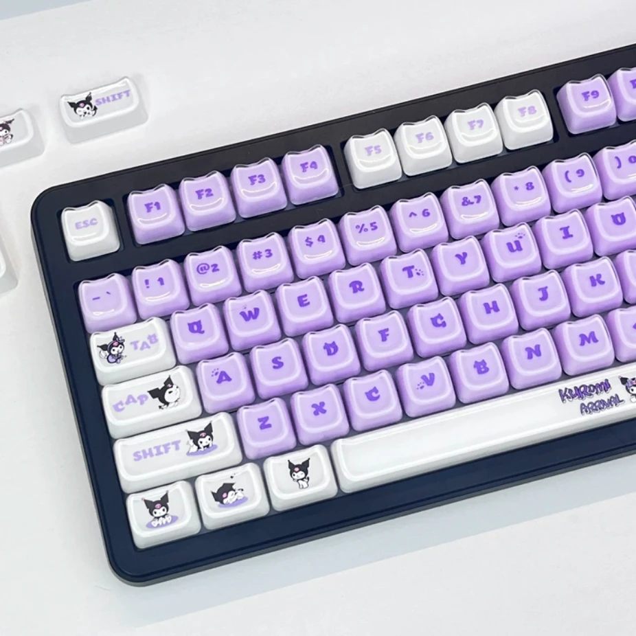 Anime Sanrio Kuromi Cat Ear Crystal Keycap MAO Profile PBT+PC Double-shot Cute Girl Keycap MX Switch Gaming Mechanical Keyboards