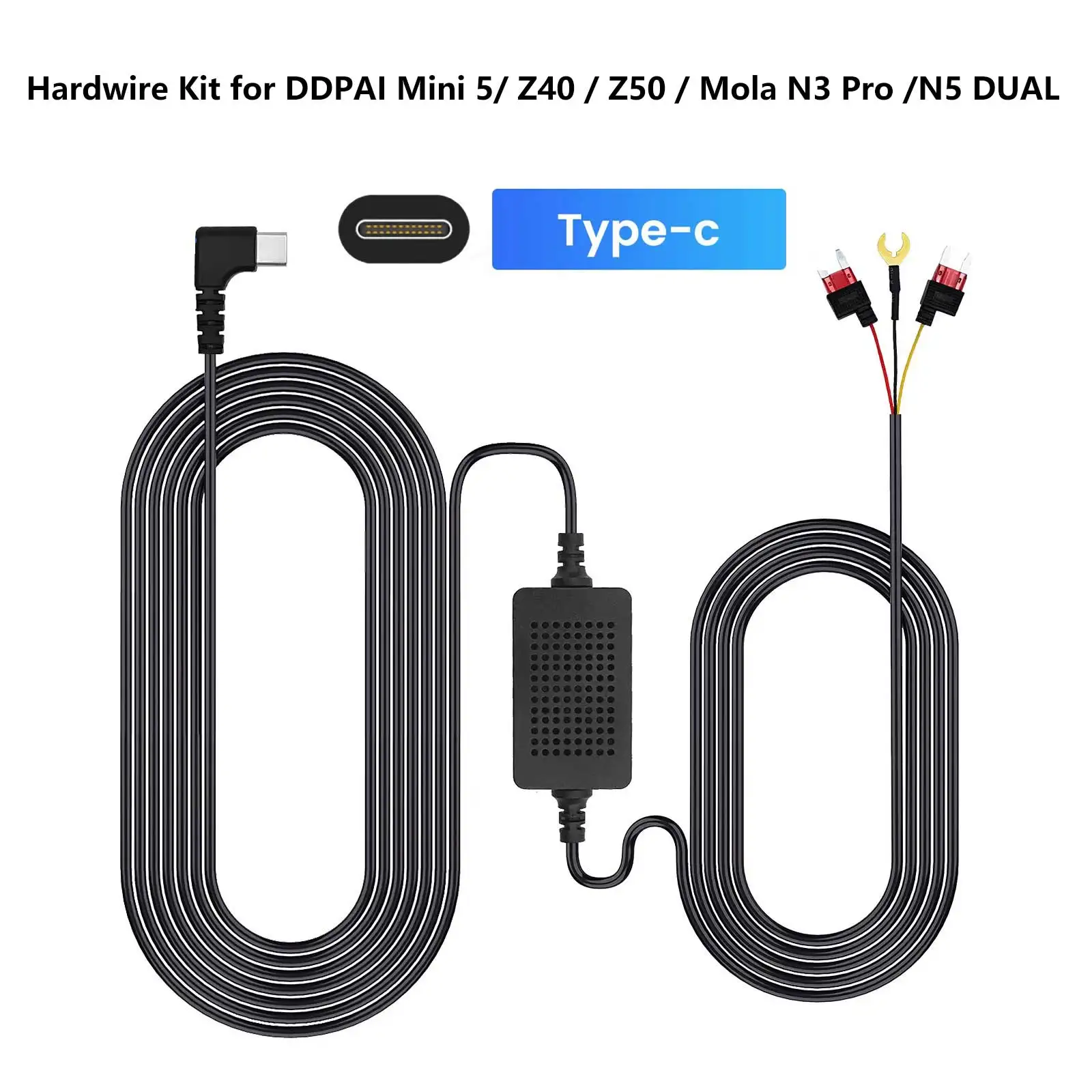 

for DDPAI 12/24V Type-C USB Car Charger Hardwire Kit for DDPAI Mini 5/Z40/Z50/N3 Pro/N5 DUAL Dash Cam 24H Parking Monitoring