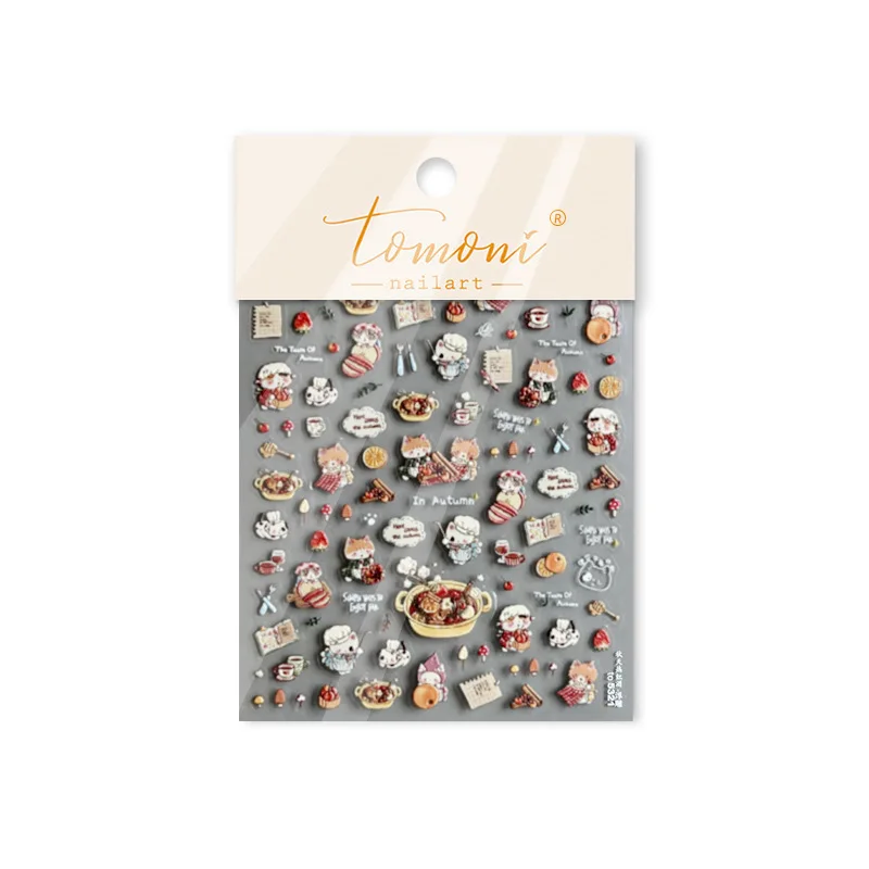 5D in rilievo carino bambola rotta adorabile orso gatto cane autunno vino rosso partito nail art adesivi decalcomanie manicure Kawaii ciondoli caldi