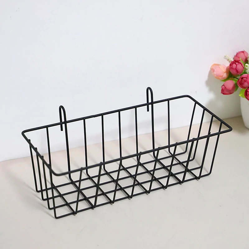 Metal Decorative Storage Basket DIY Iron Grid Flower Pot Hanging Shelf Wall Art Mounted Frame Mesh Display Rack Home Decoration