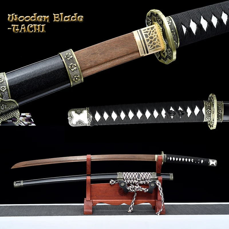 Handed Wooden Sword, Classical Japanese Tachi Sword, Samurai Katana, Wood Blade,Training Practical Sword, Type I