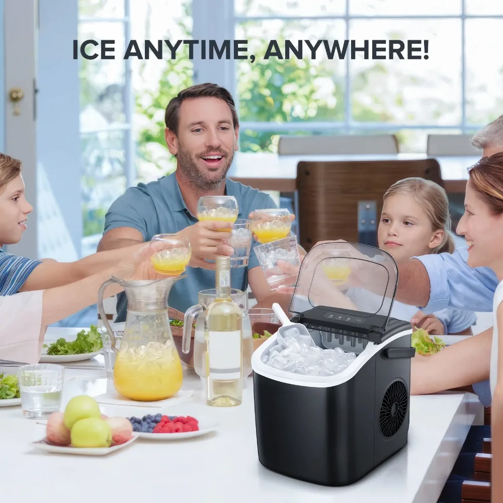 Self-Cleaning Portable Ice Maker Machine with Handle, 9 Bullet-Shaped Ice Cubes Ready in 6 Mins, Ice Scoop and Basket