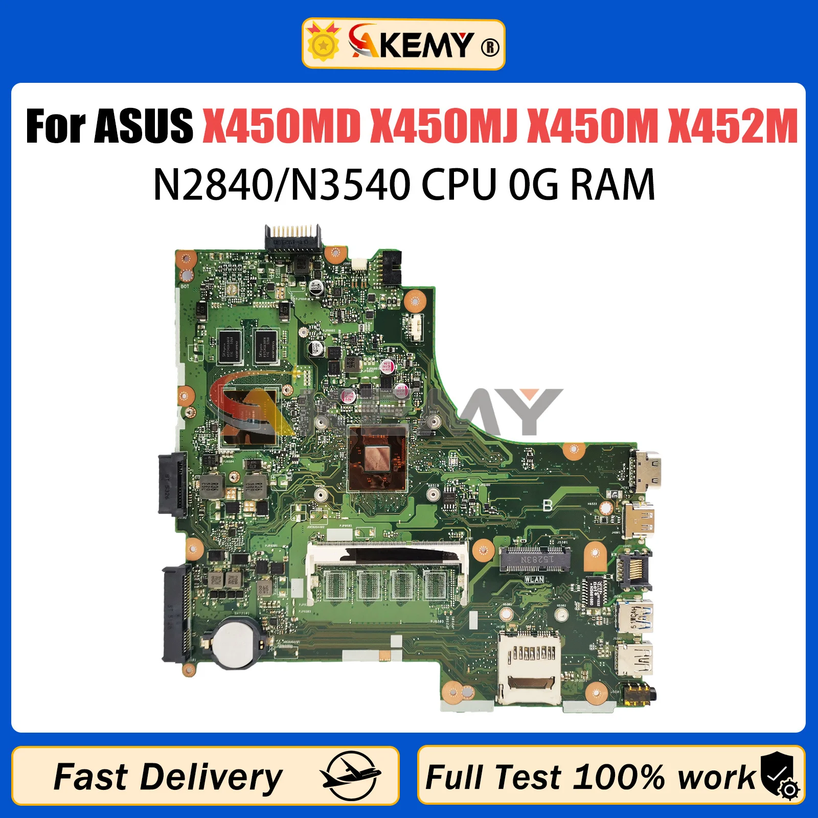 AKEMY X450MJ Mainboard For Asus X450MD X450M X452M Laptop Motherboard With N2840/N3540 CPU 0G RAM GT920M Fully tested OK