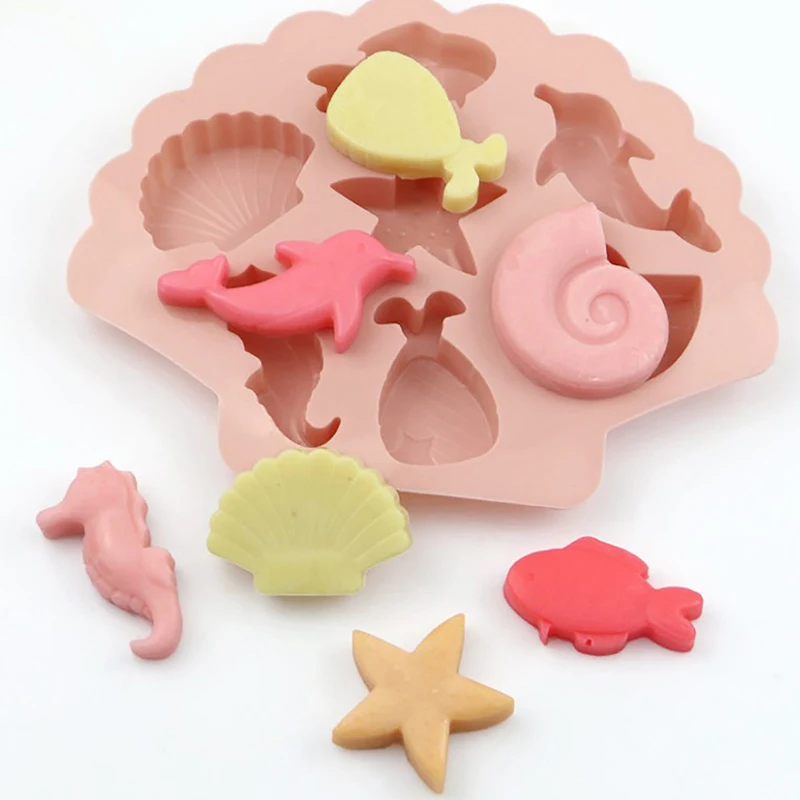 Under The Sea Silicone Chocolate Mold Ocean Marine Animal Dolphin Mermaid Tail Soap Mold Cake Decorating Tools Cupcake Topper.