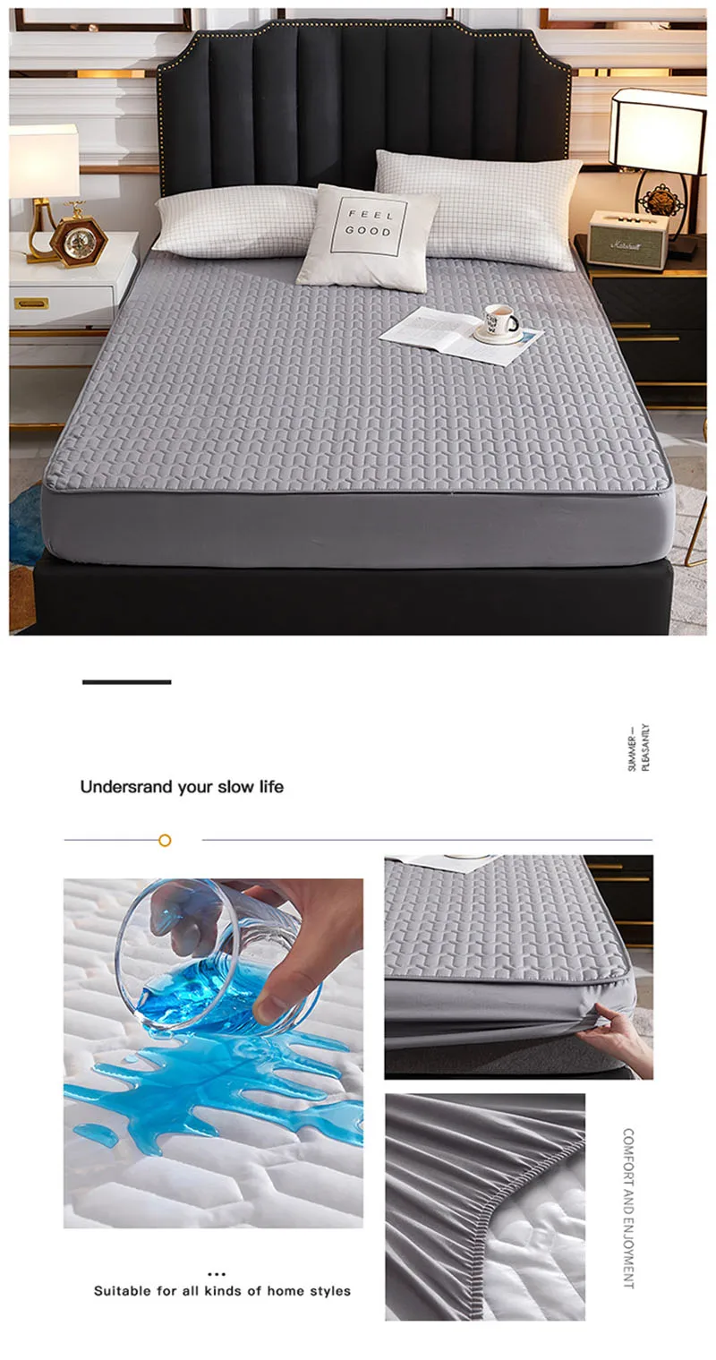 Cartoon Quilting Waterproof Fitted Sheet Cute Printed Padded Mattress Protector Skin-Friendly Non-Slip Mat with Elastic Band