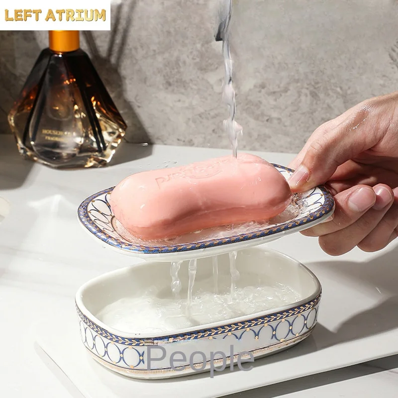 Simple Irregular Stripes Perforated Soap Box Luxury Ceramic Household Drain Soap Dish Washstand Gargle Cup Bathroom Accessories