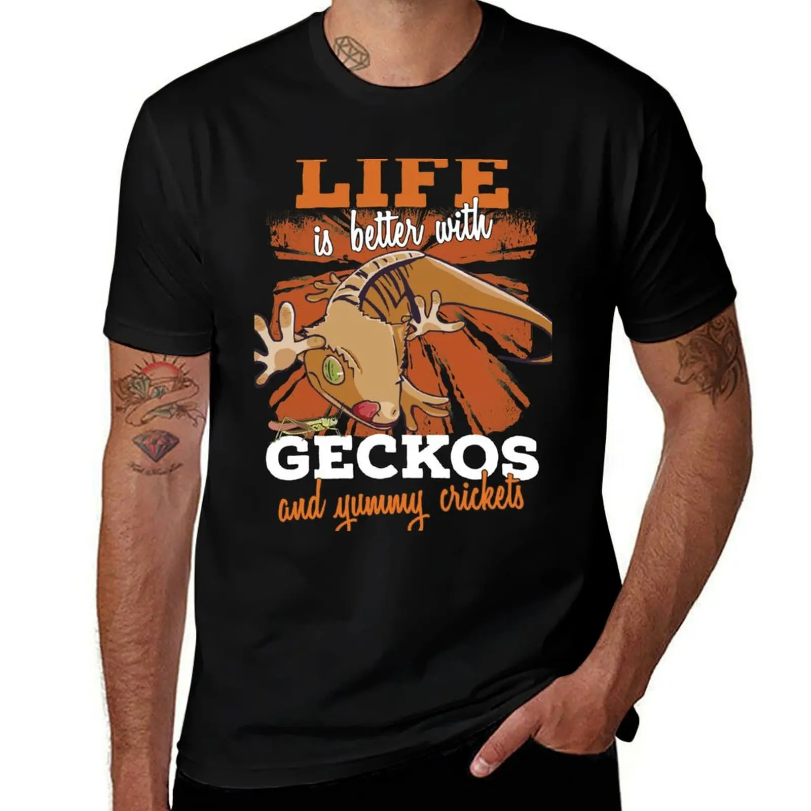 Funny Crested Gecko Gift Art T-Shirt Plus Size Outdoor Casual Top