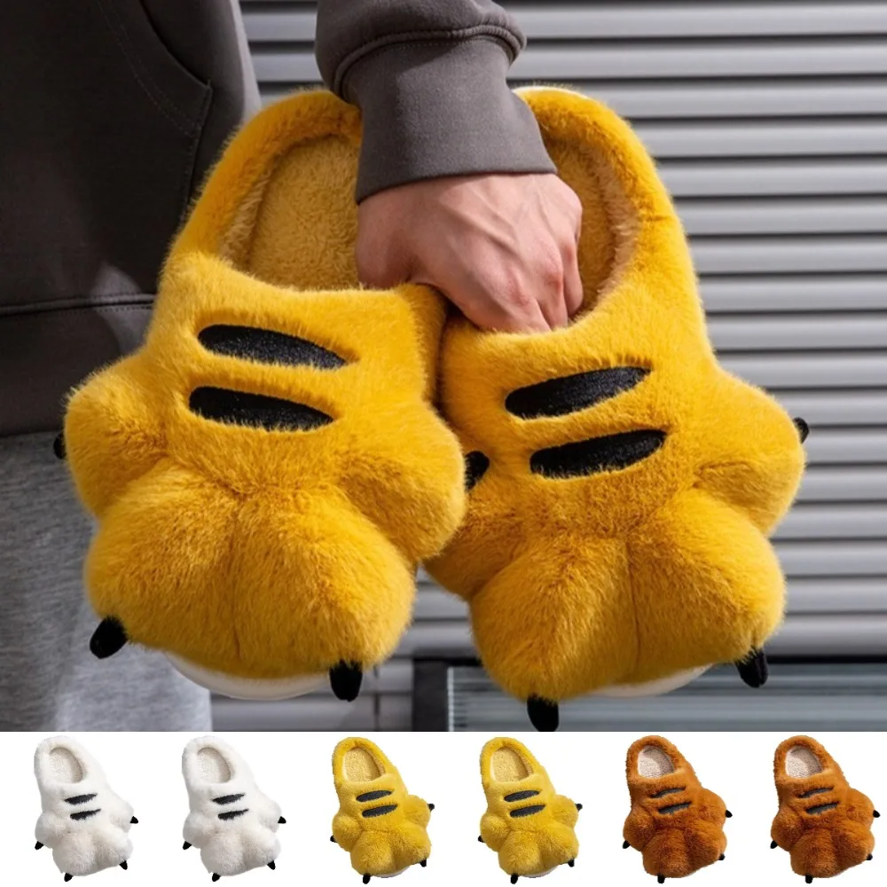 

Fashion Cartoon Tiger Claw Slippers Anti Slip Bear Paw Slides Cute Winter Thicken Warm Slippers Wen Women