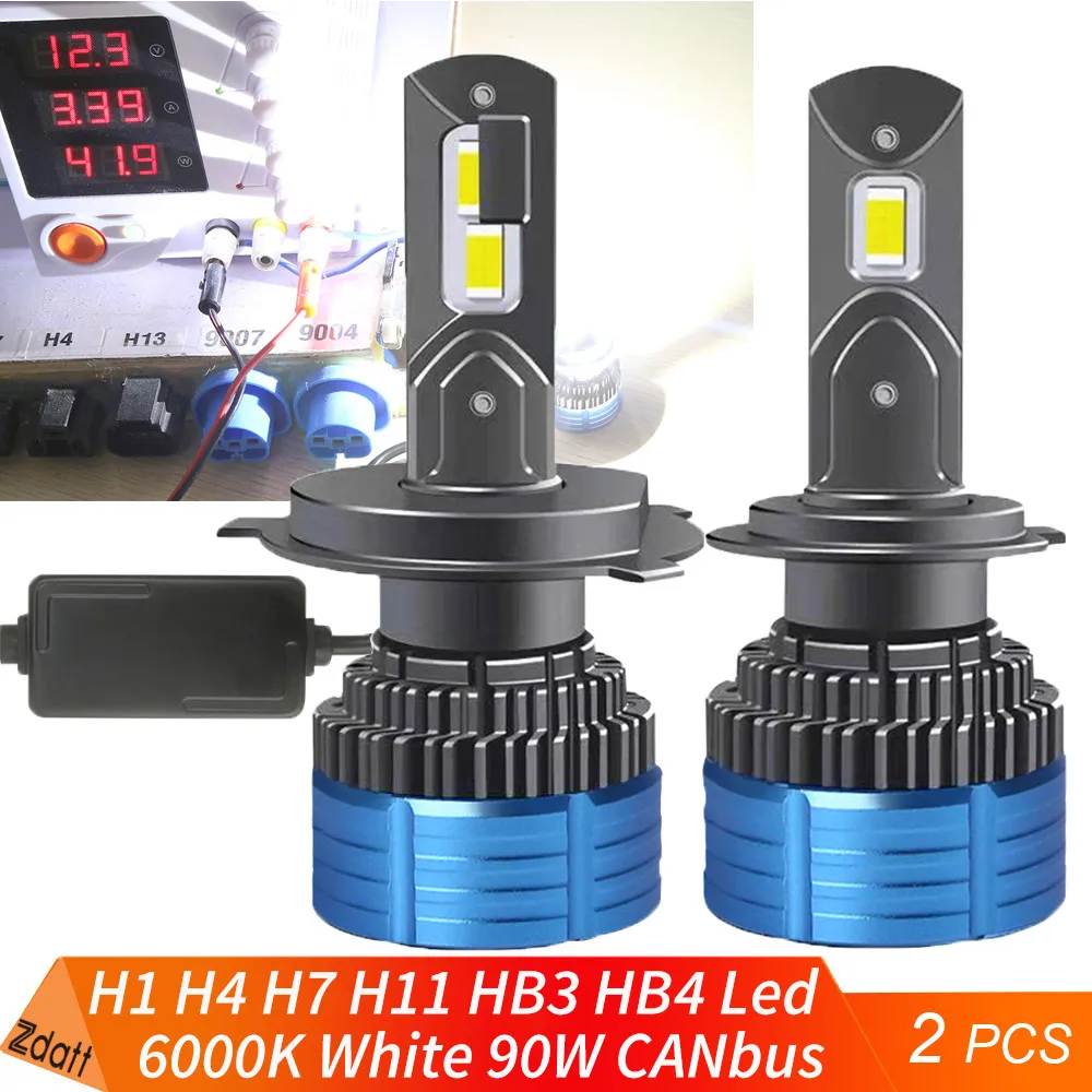 

Zdatt Canbus H1 H4 H7 LED h8 H9 H11 9005 HB3 9006 HB4 LED Headlights Car Headlamp Bulb High Power 90W 12V 6000K Fog Light