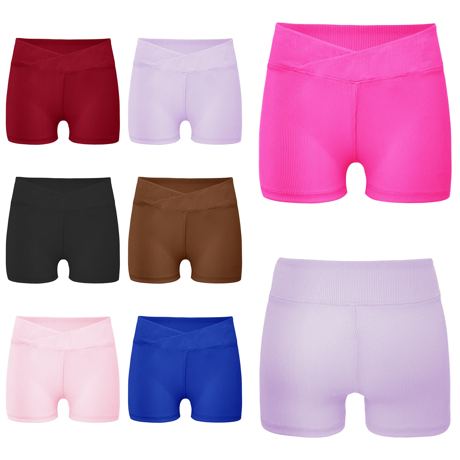 Kids Girls Ballet Dance Shorts V-Front Elastic Waistband Ribbed Boxer Shorts Bottoms for Sports Gymnastics Workout Running Yoga