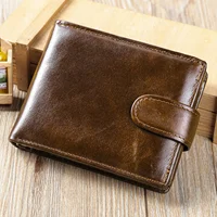 Cartera de Cuero Genuino para Hombre con Bolsillo para Monedas - Piel de Vaca de Primera Capa con Broche Superior