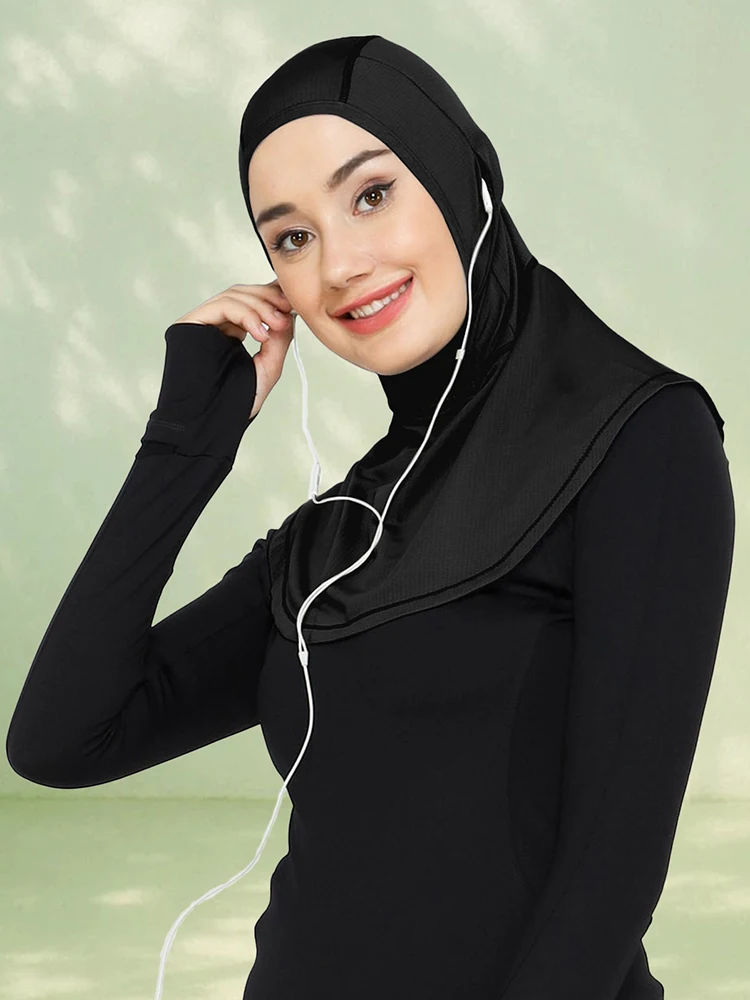 الحجاب الإسلامي الفوري للإناث الحجاب الحجاب الذي يمكن ارتداؤه مع سماعات الرأس تنفس الراحة وشاح رياضي #4