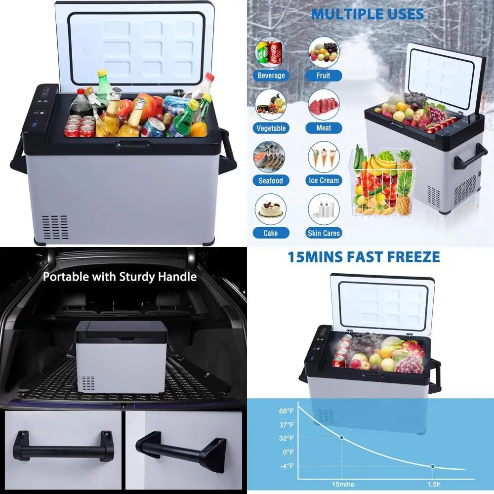 Portable 52-Quart Car Refrigerator Freezer, 12V/24V DC, Suitable for -7.6°F to 68°F, Ideal for RVs, Travel, Boats, and Camping