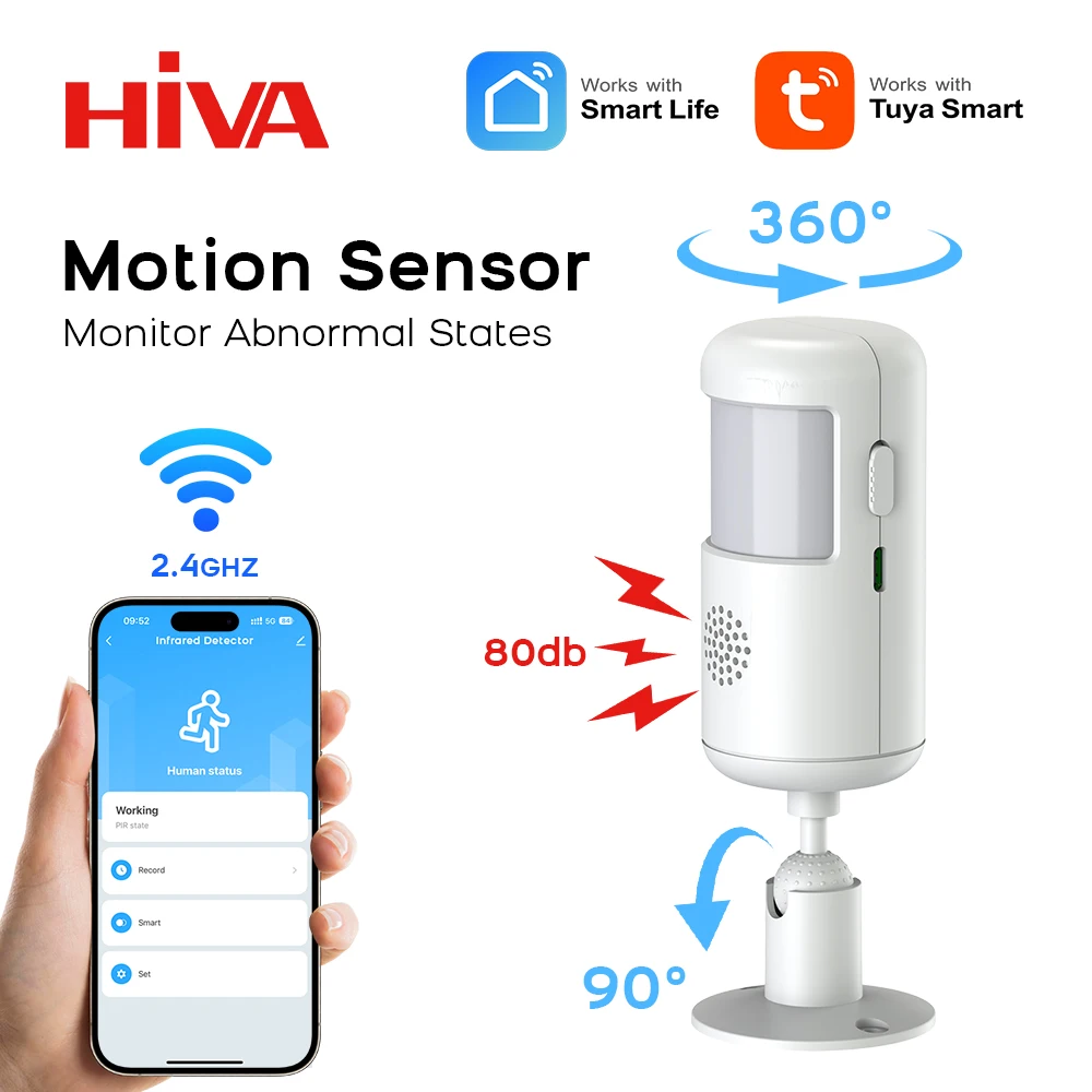 Tuya Smart PIR Motion Sensor 433MHz – Dual Charging Mode Extra Large Volume Siren Infrared Anti-Intrusion for Store or Warehous