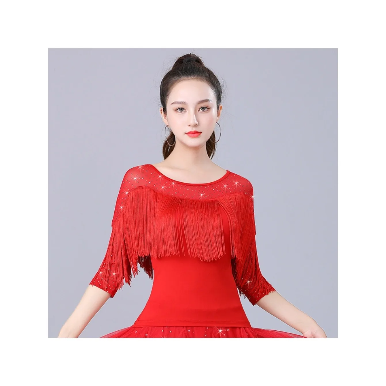 Neues Ballsaal-Tanz-Top für Damen, kurzärmelig, für Gesellschaftstanz, Übungskleidung, stilvolles Standard-Tanzkostüm für lateinamerikanischen Tanz
