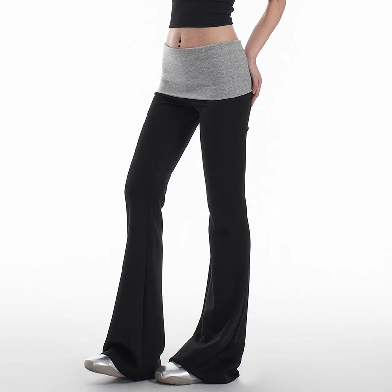 2025 Pantalones de Yoga de cintura alta de diseñador elegante para mujer, pantalones acampanados adelgazantes de retales para mujer, pantalones de chándal informales de pierna recta