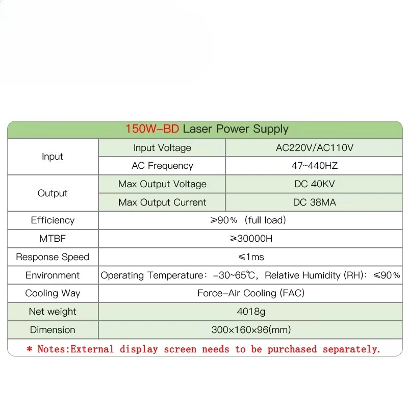 150W-BD Laser Power Supply 150W With Display Screen for 130W CO2 Laser Tube