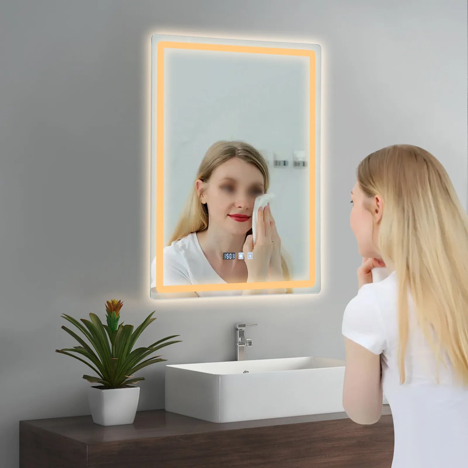 

Зеркало для ванной с LED-подсветкой, регулируемой яркостью и функцией антизапотевания, 500*700 мм