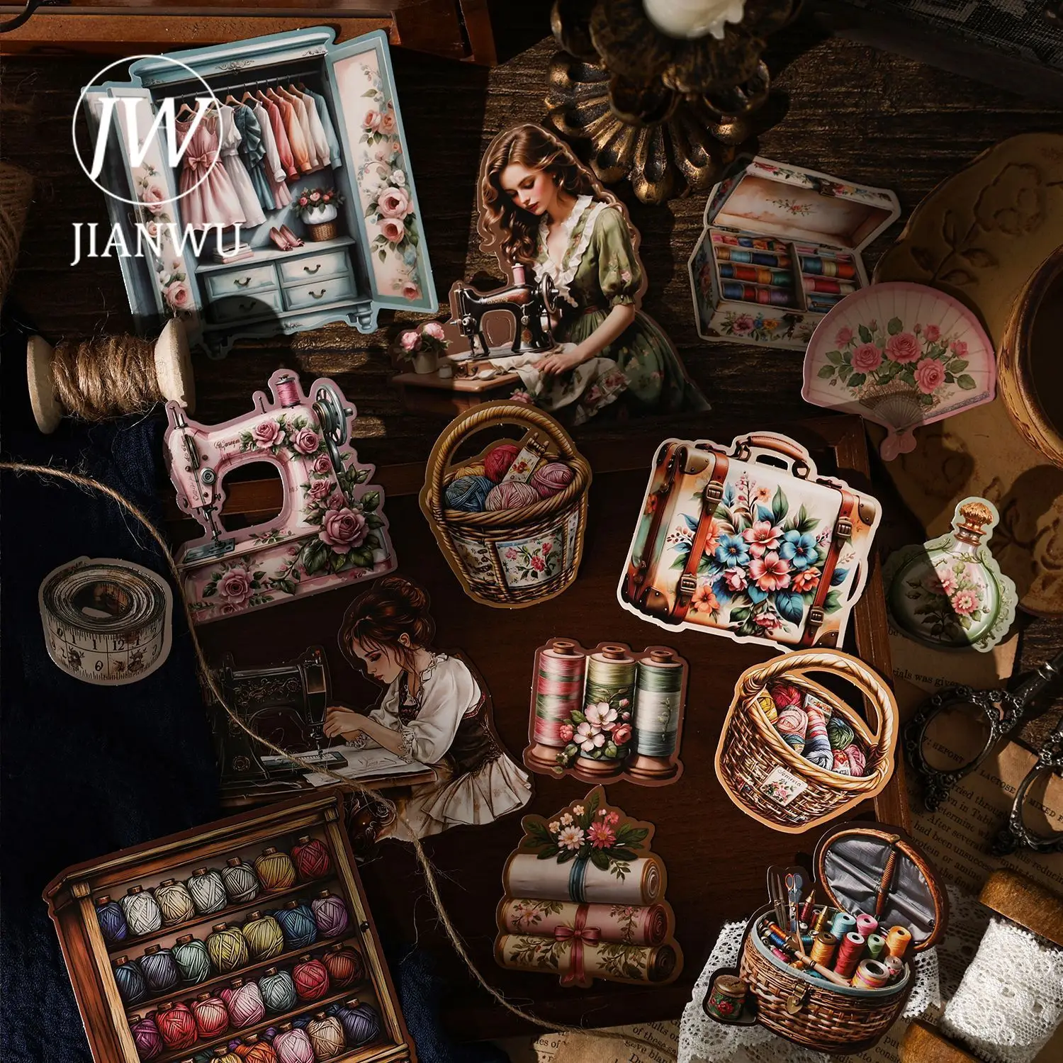 

JIANWU Vintage Dark Character Flower Plant Landscape Material Collage Scrapbooking Sticker Creative DIY Journal Stationery