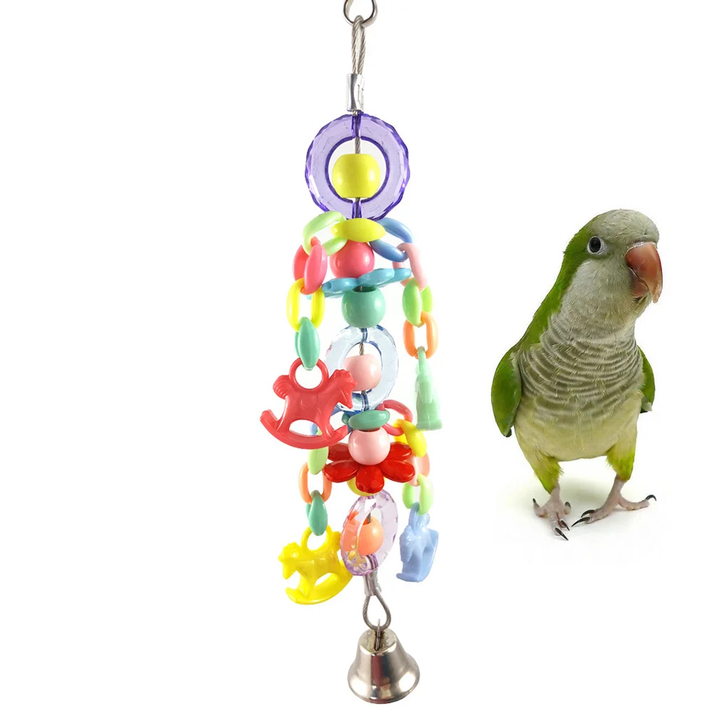 Acrylic Beads Bell Bird Playing Toy Creative Parrot Bite String Colorful Pendant parrot toy bird bite toy