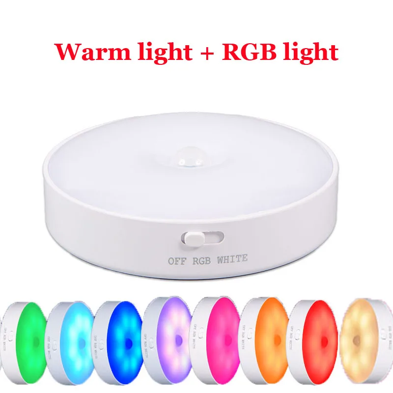 Night Light LED With PIR Motion Sensor Rechargeable USB Kitchen Cabinet RGB Lamp For Bedroom Room New Year Decoration