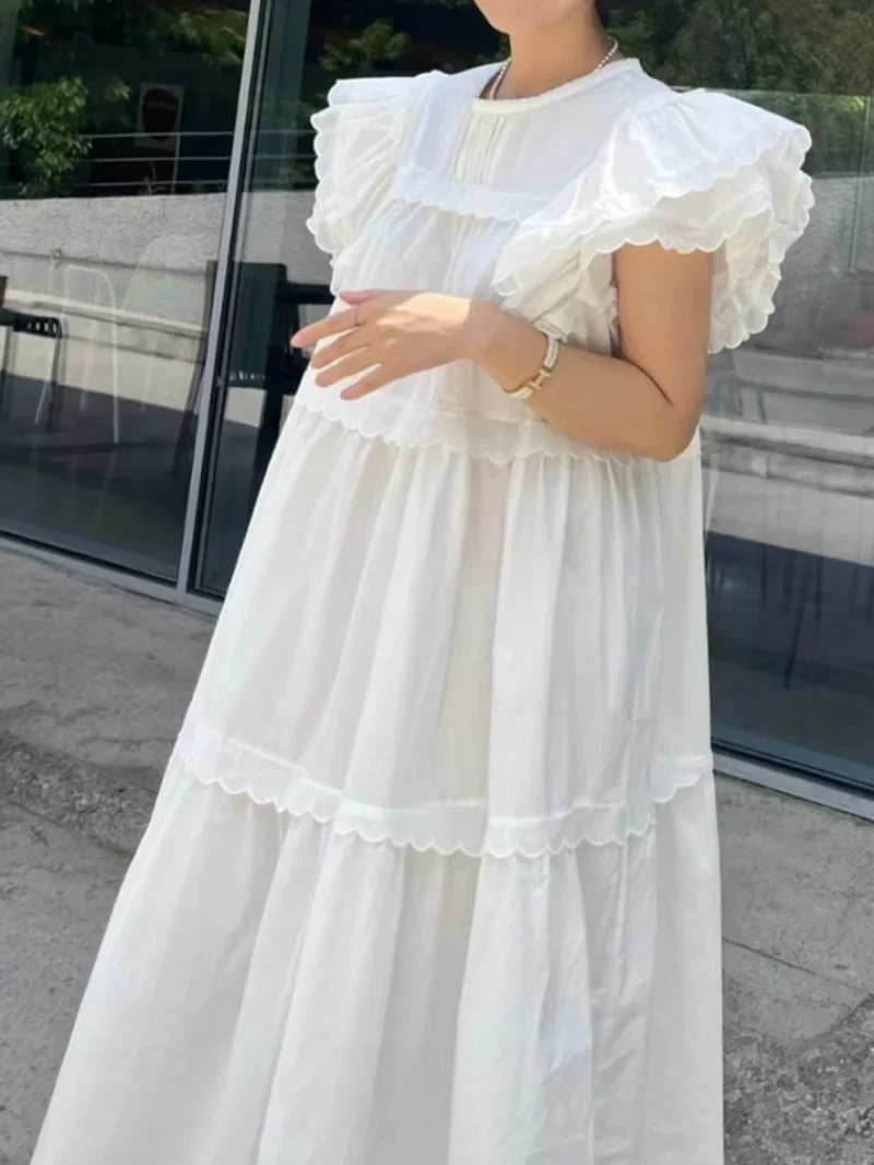 Layered Ruffled Fly Sleeve Dress Women Casual Loose Swing Vestidos De Mujer White Doll Dresses Female Y2k Sense Design Loose