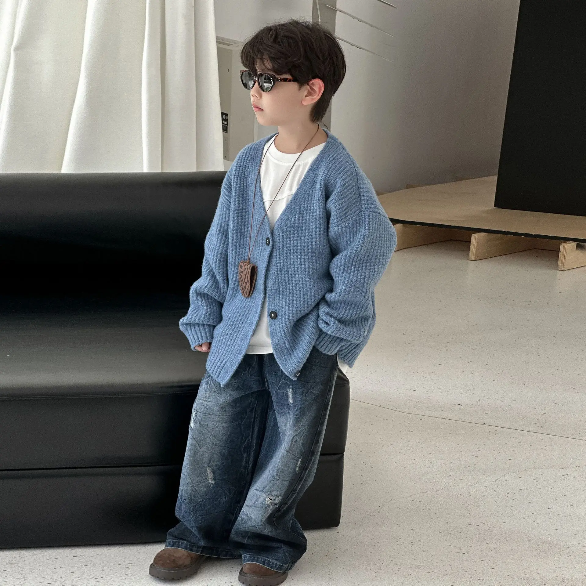 

Boys Knitted Sweater Cardigan 2025 Autumn New Children's Korean Version of Wool Casual Fashion Top Children's Fashion Trend