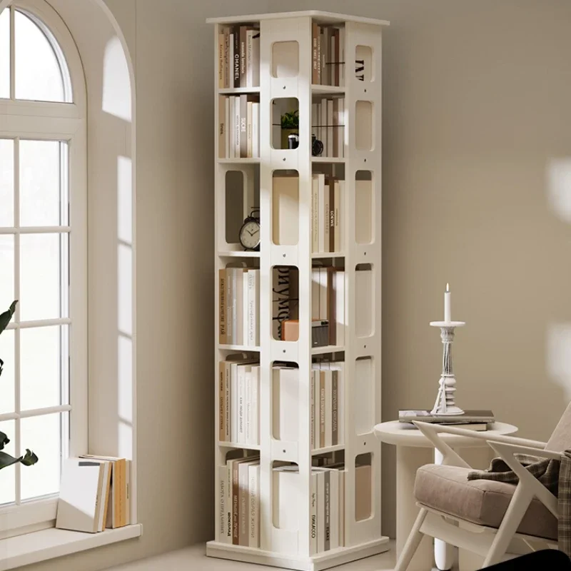 

Solid Wood Moving Wheels Rotating Bookshelf 360-Degree Floor Bookcase Solid Wood