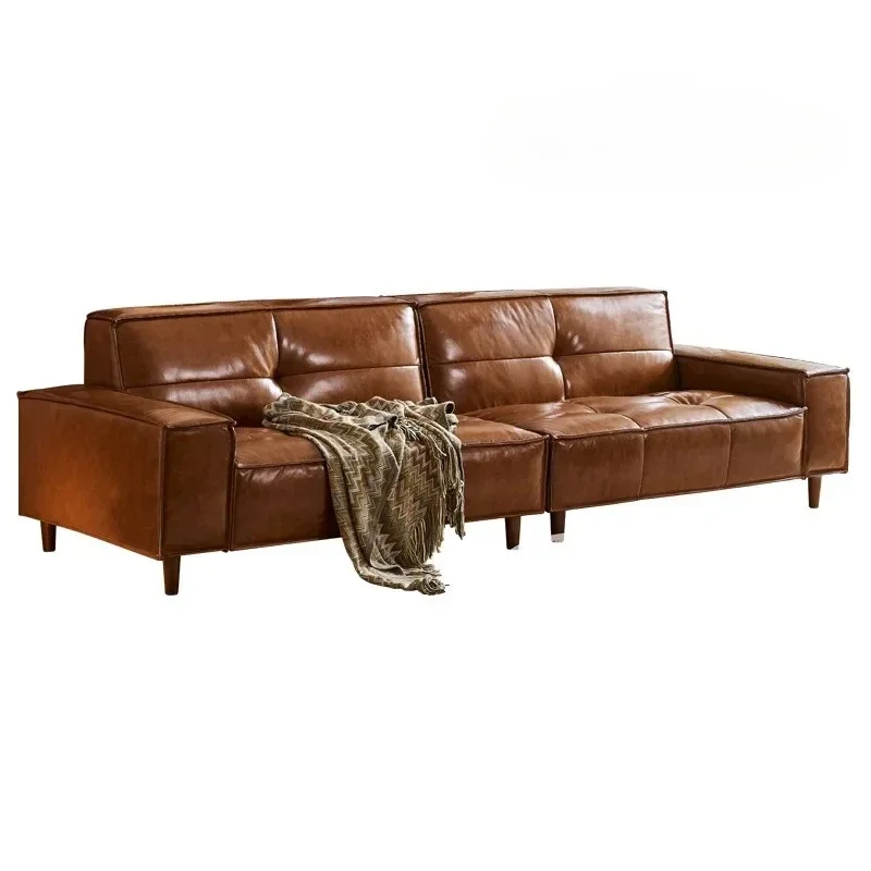 

medieval leather sofa living room Italian minimalist oil wax leather three-person sofa