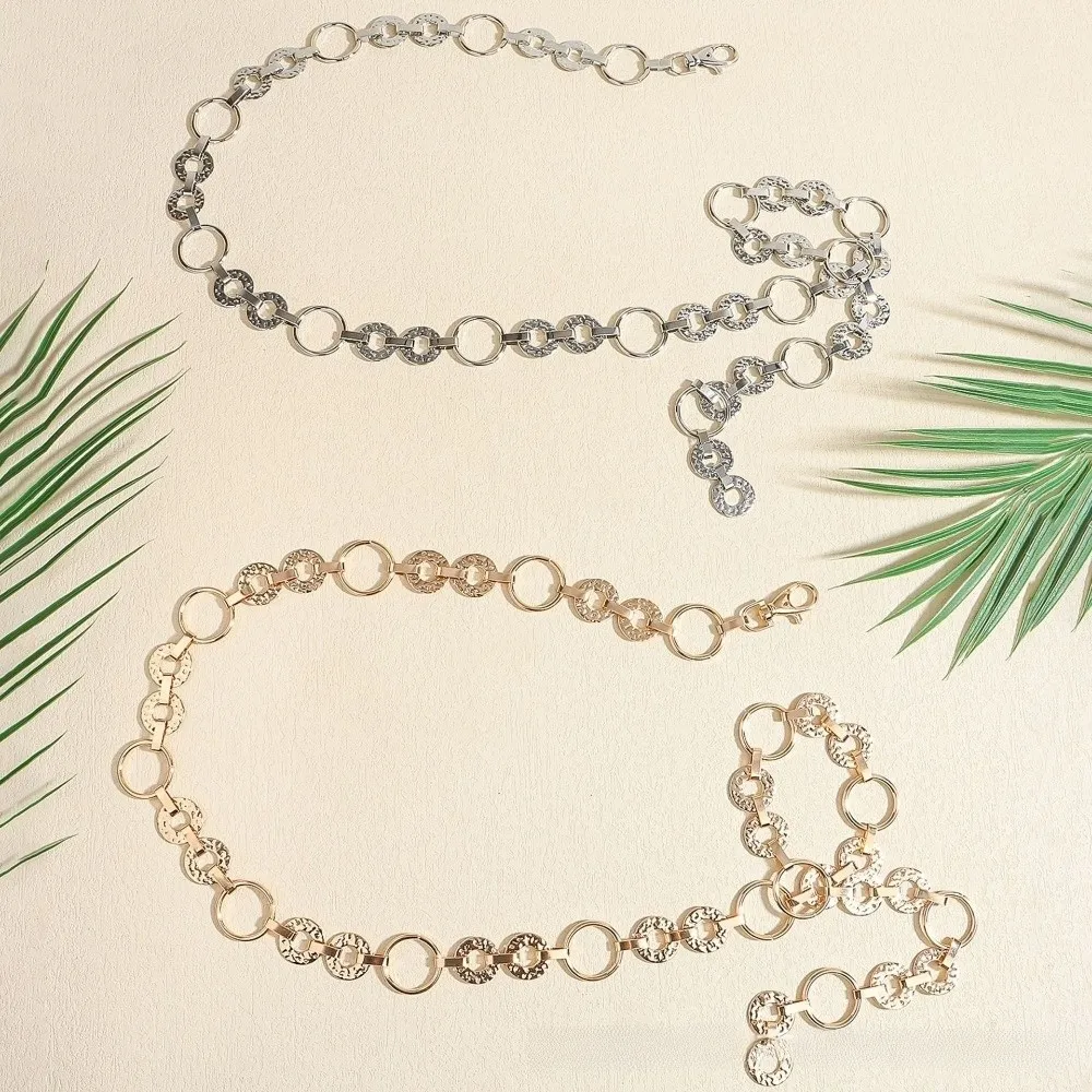 Fashion Metal Waist Chain Belt Gold/Silver Circular Body Link Belts Adjustable Ladies Fashion Chain for Jeans Dress