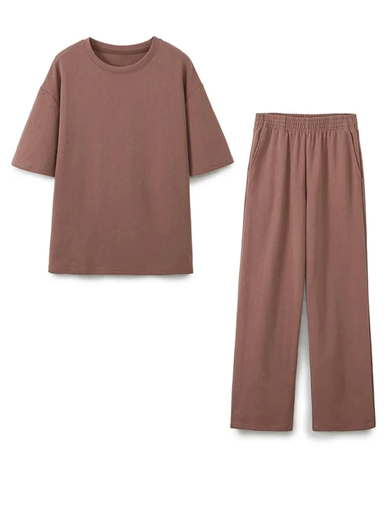 HH 2024 Women\'s Solid Basic T Shirts Loose Casual Set Fashionable Stretch High Waist Female Pants 2-piece Spring Suits