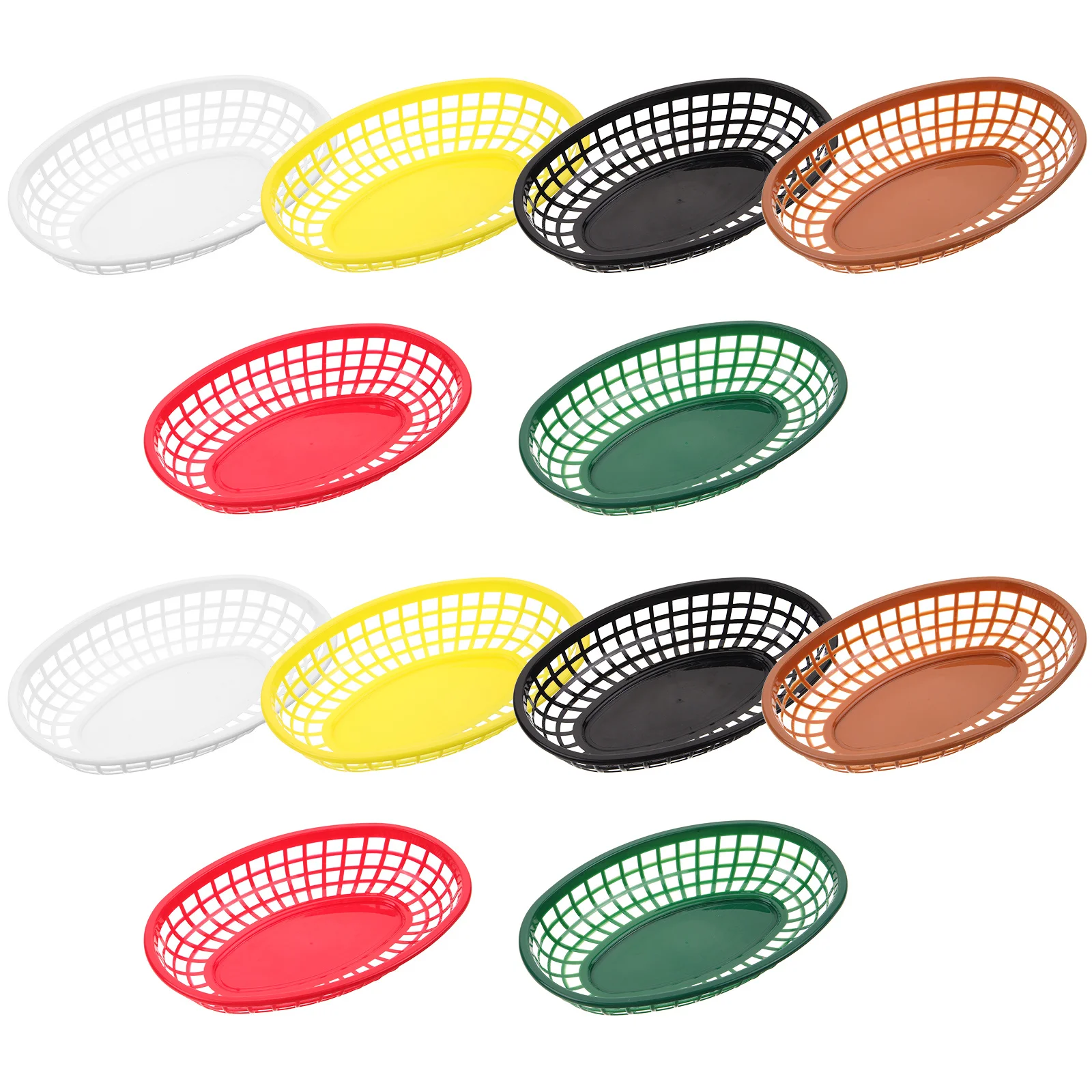 

12Pcs Quick Food Baskets Reusable Plastic Multi-Function Fry Snack Storage Oval Bread Fruit Household Kitchen Supply