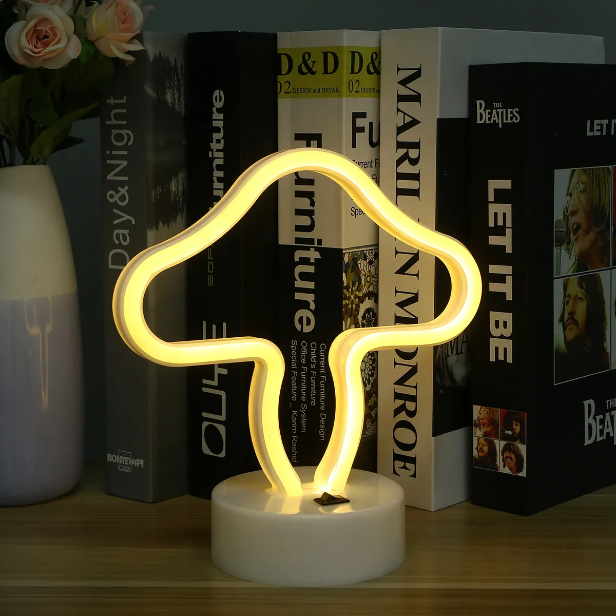 キノコナイトランプ-ウォームホワイト-低電圧電源-ネオンライト-屋内装飾ランプ-寝室-リビングルーム用