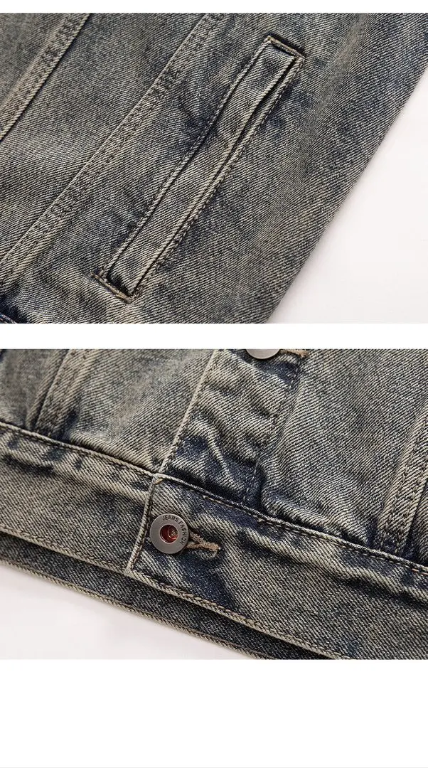 Streetwear Jeans-Oberbekleidung, Snow Wash Distressed Cargo Denim-Jacke für Männer und Frauen, Ausgewaschene Oversized Trucker-Jacke, Vintage M-5XL – Detail 8