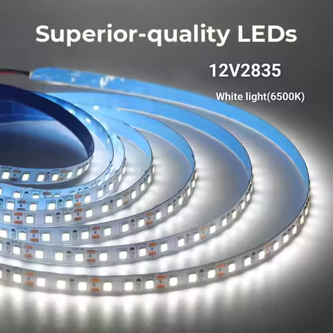 12V Led Strip Light 16.4 Feet (5m) Per Roll/32.8 Feet (10m) Per Roll, 8mm Wide, 120 Leds/M Tape Light, Under-Cabinet Light, Cool White Light 6500K 2835 Led Rope Light Suitable for Bedroom, Shopping Mall Shelves, Kitchen Decoration, Office Decorative Light Strip, Holiday Light Strip (No Power Supply)