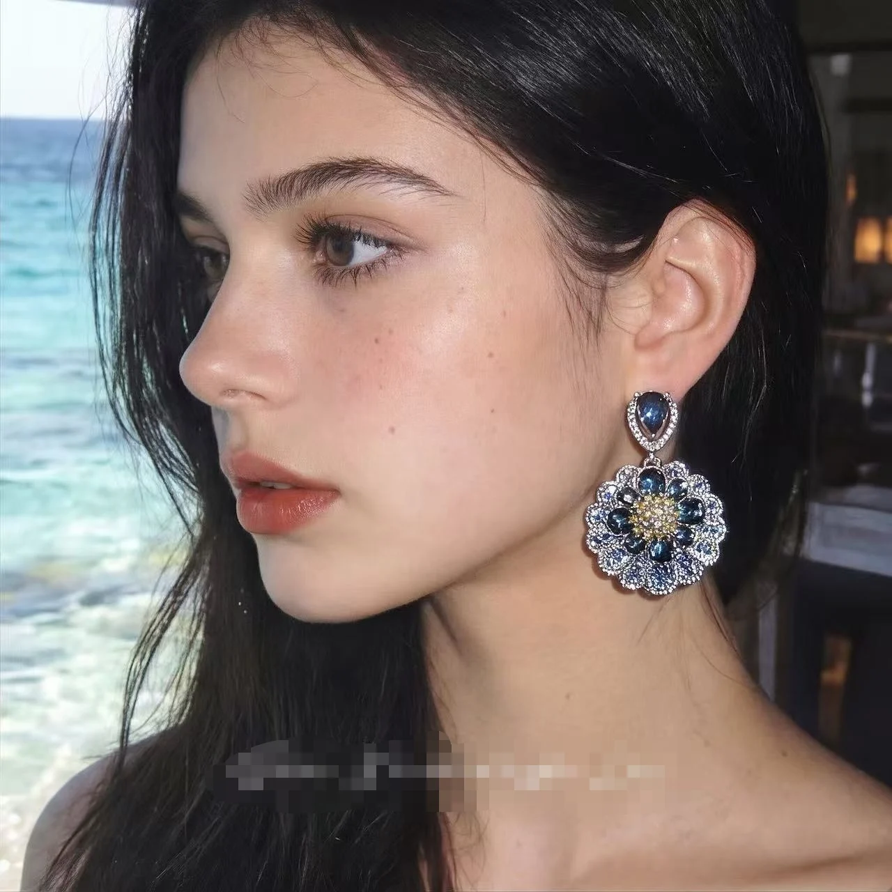 French vintage glittering zirconia cluster earrings for ladies, perfect for a party, as a gift for your girlfriend
