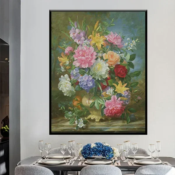 Stamped Cross Stitch Kit 14CT 16CT Pre Printed Canvas Cotton Floss DIY Embroidery[ZZ5263-Oil Painting Flowers (Large Edition) ]