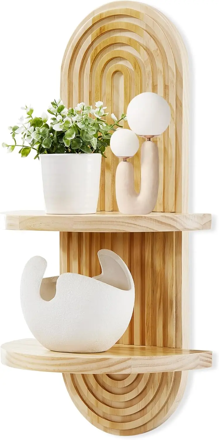 

Wooden Arched Wall Shelf - Boho Decor Floating Shelves Book Display Rainbow Shelf for Home Bedroom Living Room Nursery