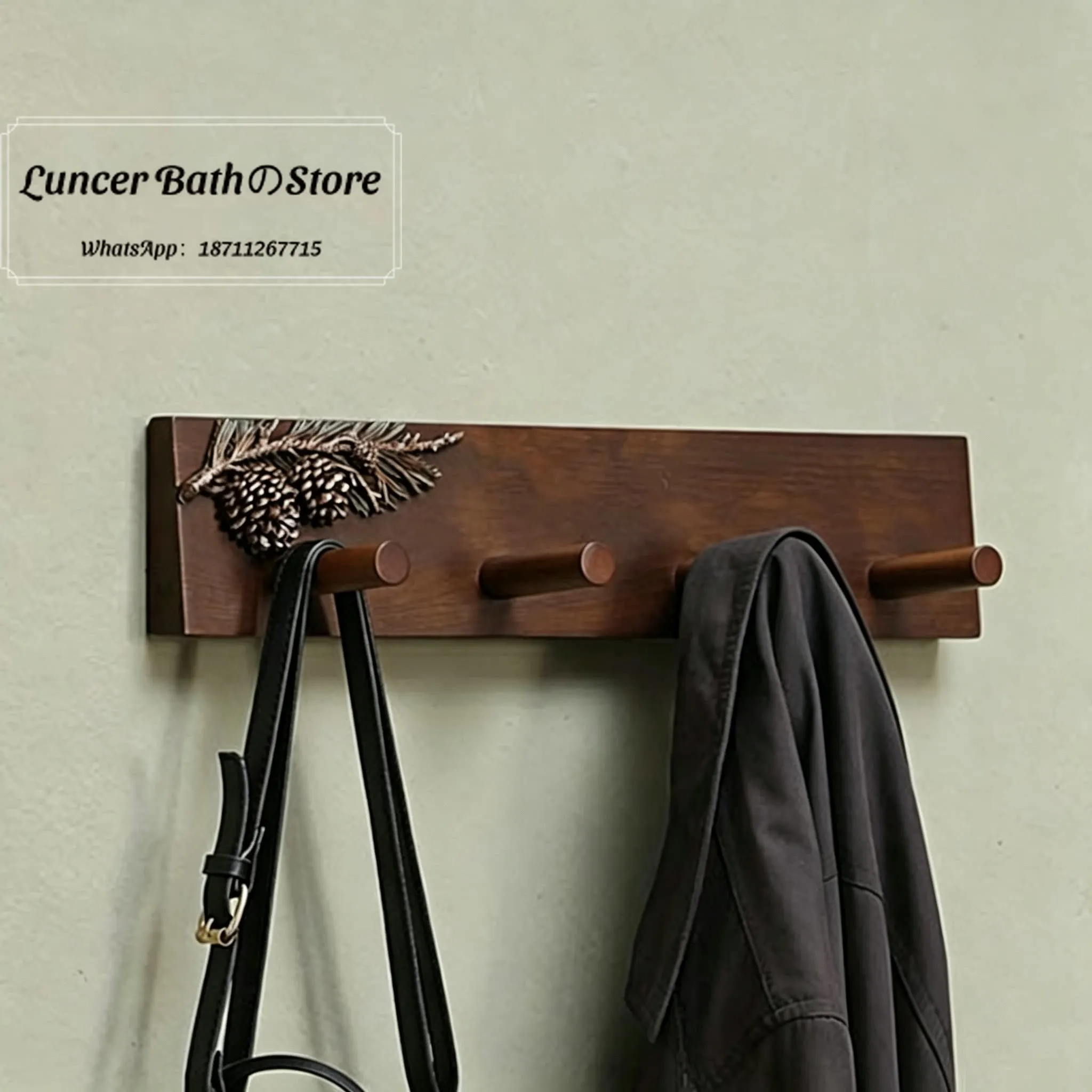 Black Walnut Solid Wood Wall Hooks, 4 6 8 Hooks Coat Rack for Entryway, Bedroom, Rustic Wooden Clothes Hanger