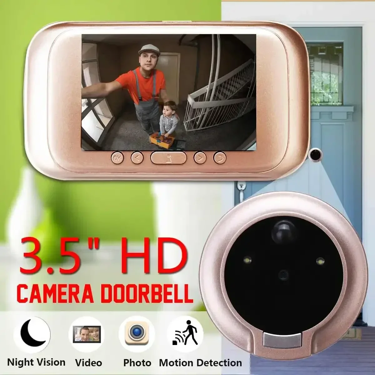720P للرؤية الليلية مراقبة المنزل إنذار مضاد للسرقة 32G سجل جرس باب يتضمن شاشة عرض فيديو 3.5 HD كاميرا إلكترونية صور