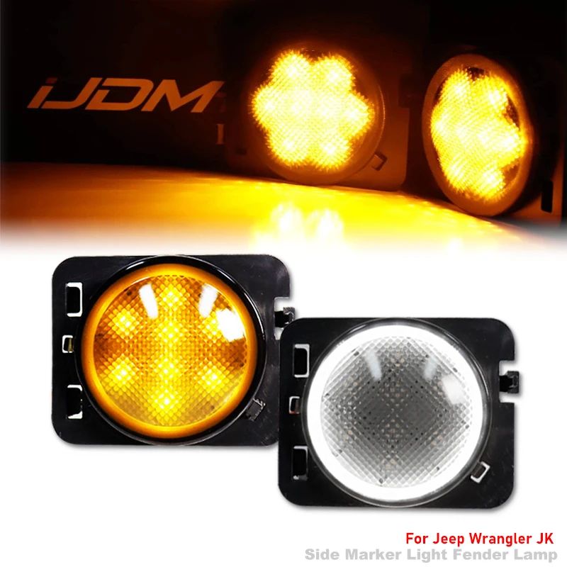 Dla Jeep Wrangler JK Przedni błotnik Zespół bocznych świateł obrysowych Bursztynowe kierunkowskazy i biała dioda LED do jazdy / DRL T10 07-17