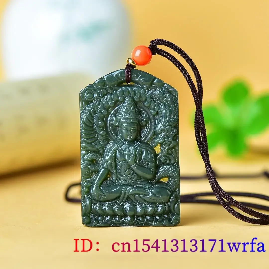 Hetian-Colgante de Jade Guanyin para mujer, colgante de joyería, dijes, collar Real tallado, regalo Natural Vintage, Diseñador