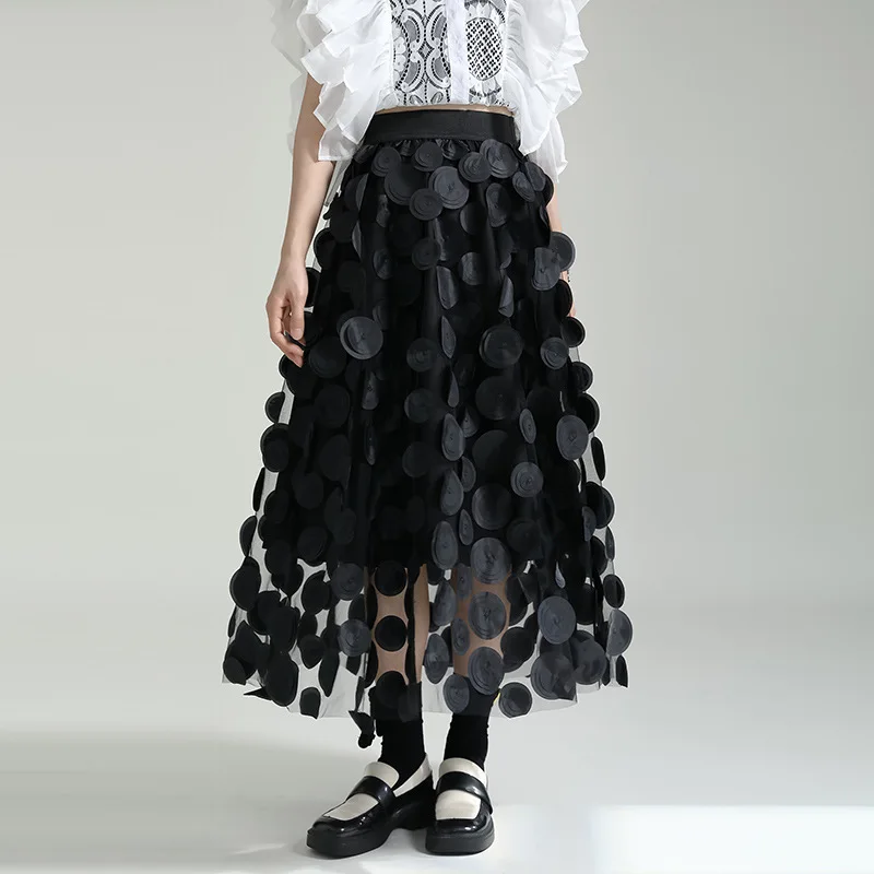 Vintage A-line skirt swing skirt Summer 2023 three-dimensional polka-dot high-waist skirt