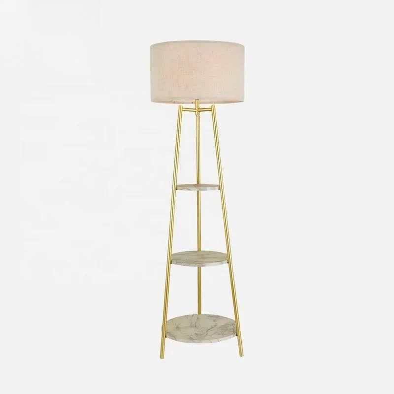 Nordic Luxury Marble 3 Tier Storage Rack with LED Floor Light Strip Modern Decorative Shelf for Living Room Home Organization