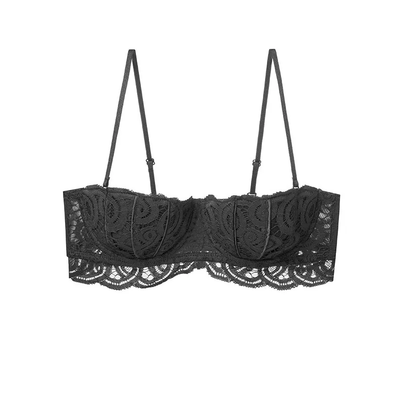 Soutien-gorge français en dentelle fine, sexy, doux, anneau en acier, soutien-gorge supérieur, demi-tasse, 2 pièces