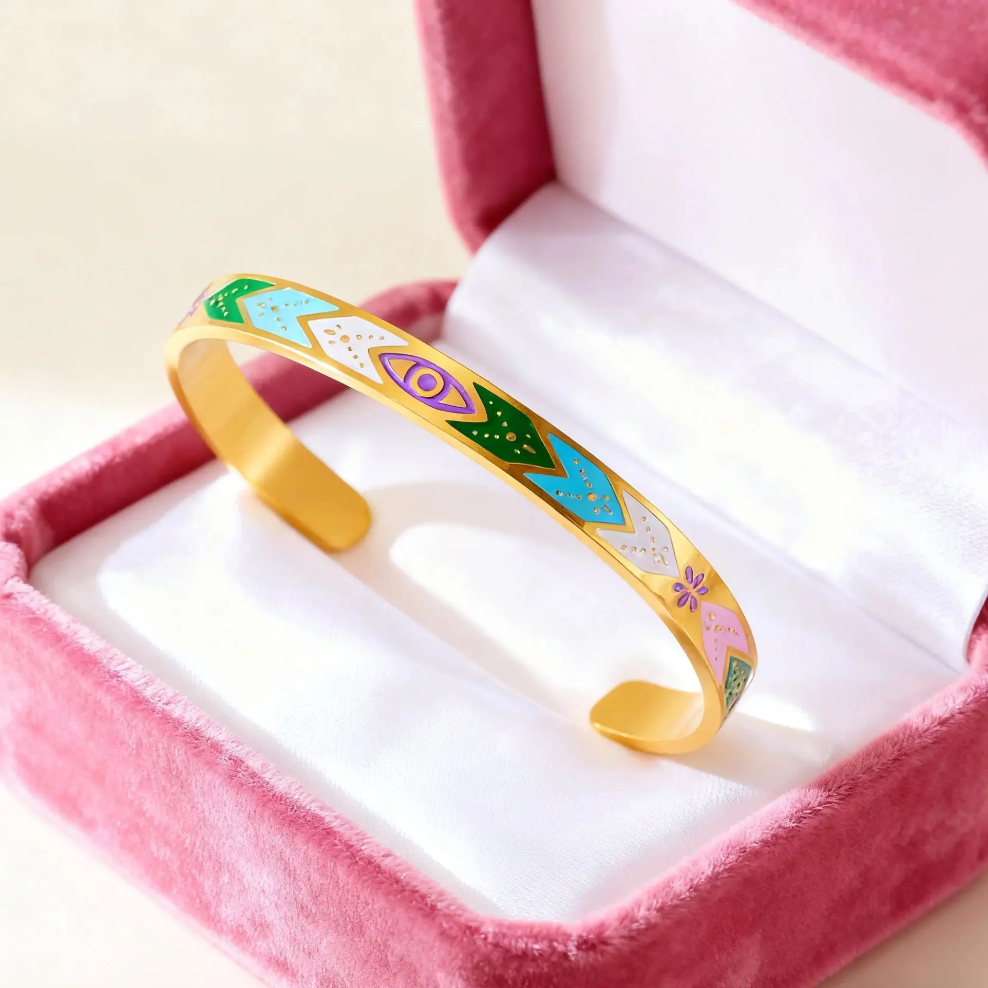 Übertriebenes, bunt bemaltes Augenmuster-Armband für Frauen, einzigartige Tropffarbe, Edelstahl-Armreif, Freundschaftsschmuck, Geschenke